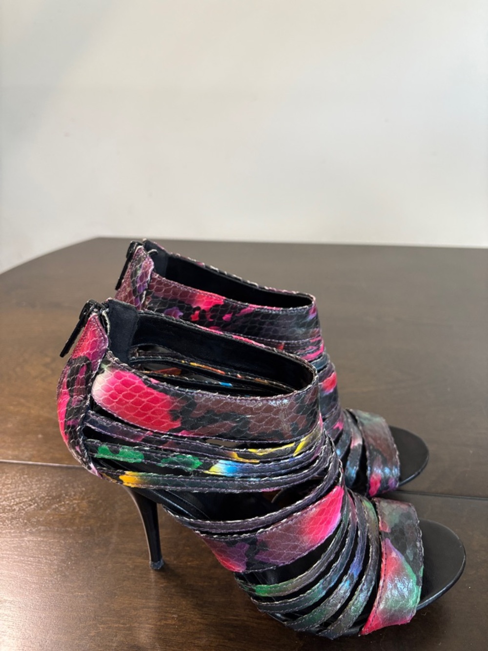 Michael Antonio Black Multi-Color Strappy Stiletto Heels Size 9